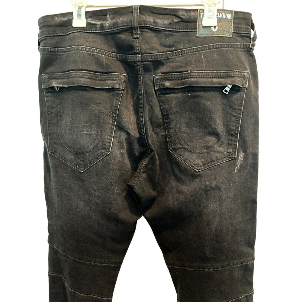 True‎ Religion Mick Slouchy Skinny 34 Men's Black Distressed Moto Jeans